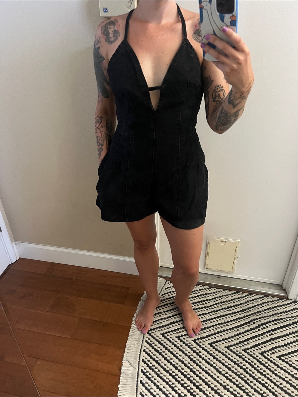 En Crème Black Denim Womens One-Piece Romper - Classic Black